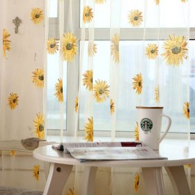 Sun Flower Offset-printed Light Transmission Breathable Balcony Living Room Gauze Curtain Window Screen (Option: Yellow-W39.3inch x L106.3inch)