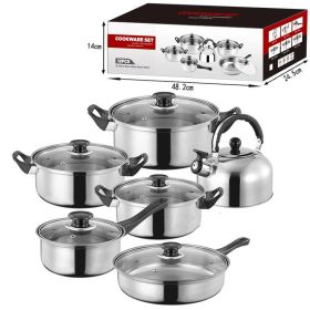 Stainless Steel Pot Set Pot Milk Pot Soup Pot Frying Pan With Kettle (Option: Black Handle)