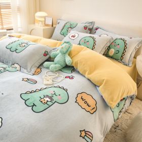 Winter Milk Four-piece Set Thickened Coral Velvet Double-sided (Option: Little Dinosaur-1.8m fitted sheet)