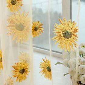 Sun Flower Offset-printed Light Transmission Breathable Balcony Living Room Gauze Curtain Window Screen (Option: Yellow-W39.3inch x L78.7inch)