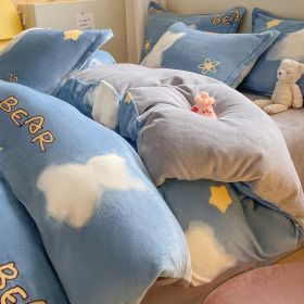 Winter Thickening Milk Fiber Bed Four-piece Coral Velvet Quilt Cover Flange Double-sided Bed Sheet Three-piece Bedding (Option: Cloud Bear-90)