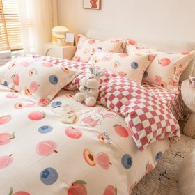 Winter Milk Four-piece Set Thickened Coral Velvet Double-sided (Option: Peach Rabbit-1.8m flat sheet)