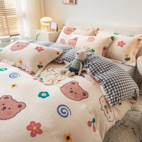 Winter Milk Four-piece Set Thickened Coral Velvet Double-sided (Option: Benben Bear meter-1.8m fitted sheet)