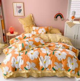 Cotton 100 Princess Wind Quilt Cover Cartoon Student Dormitory Bed (Option: Yellow lily-1.2m bed sheet threepiece set)