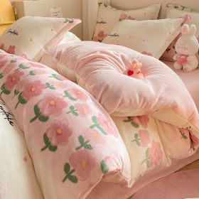 Winter Thickening Milk Fiber Bed Four-piece Coral Velvet Quilt Cover Flange Double-sided Bed Sheet Three-piece Bedding (Option: Dream Seeking-90)