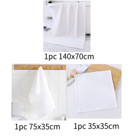 Water-absorbing  Quick-drying Pure Cotton Waffle Bath Towel (Option: White-Set)