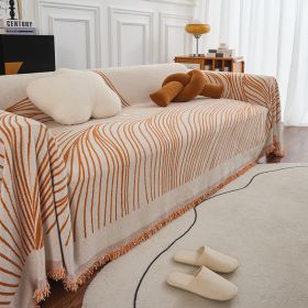 Sofa Cover With Long Chair Home Decoration Tassel Blanket (Option: Line Orange-180x280cm)