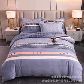 Cotton Brushed Printed Four-piece Bedding Set (Option: Fashion Appointment-1.2m Threepiece Set)