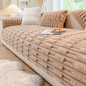 Rabbit Plush Sofa Cushion Winter Thickened Fleece Cushion (Option: Light Coffee Color-90x240)