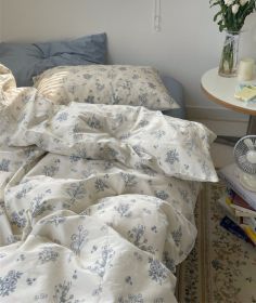 Cream Xia Zhi Ins Floral Vintage Cotton Four-piece Set (Option: Green Gardenia Floral-Fitted Sheet 1.5m)